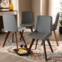 Baxton Studio LW1902-Grey/Walnut-DC Pernille Modern Transitional Grey Fabric Upholstered Walnut Finished 4-Piece Wood Dining Chair Set Set